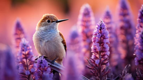 Serene Hummingbird on Lavender Branch