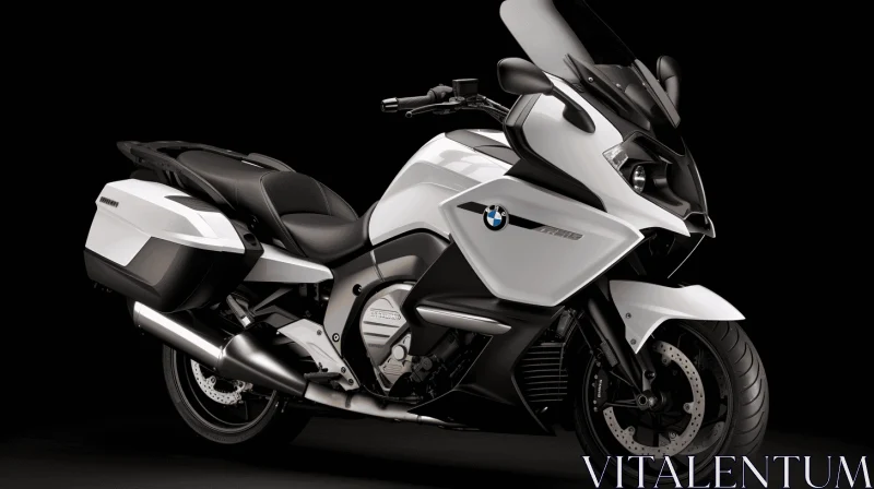 Sleek Black and White BMW Motorcycle on a Dark Background AI Image