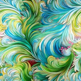Blue Abstract Floral Painting with Curved Shapes