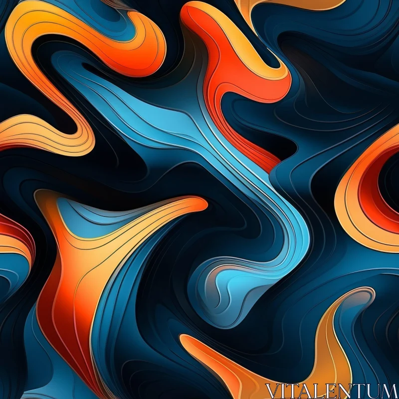 AI ART Blue Abstract Painting with Bright Shapes