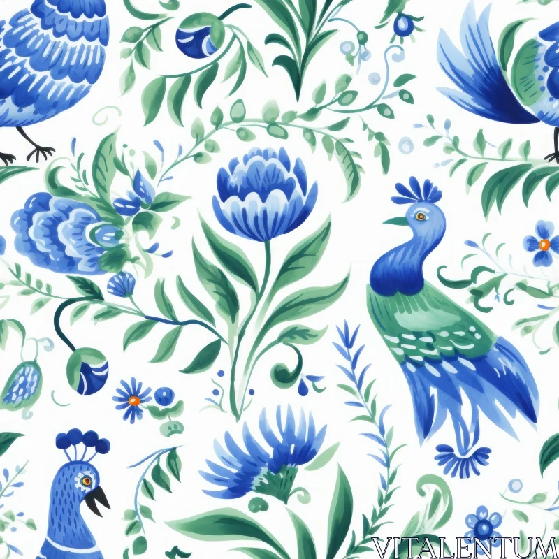 Blue and Green Floral Pattern AI Image