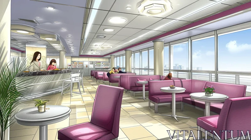 Captivating Modern Cafeteria Design | Glass Window & Stylish Interior AI Image