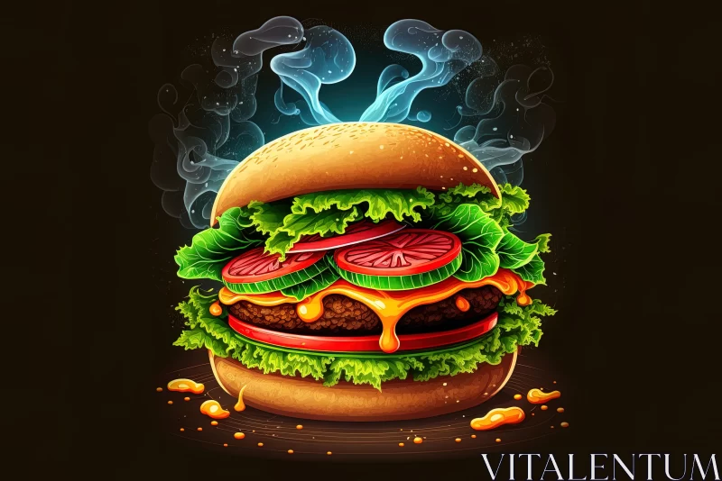Captivating Veggie Burger Illustration in Smoke | Realistic Usage of Light and Color AI Image