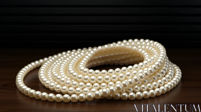 Elegant Coiled Pearl Necklace on Wooden Table AI Image
