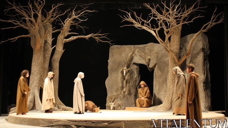 Enigmatic Forest Stage: A Captivating Scene from a Play AI Image