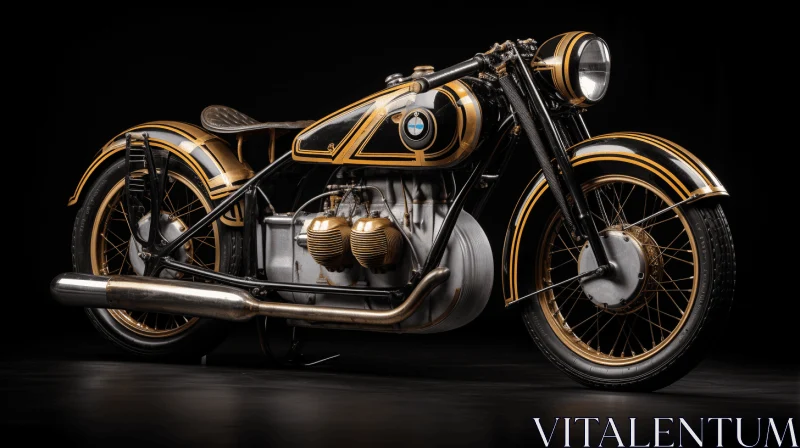 Exquisite Vintage Motorcycle in Gold and Black | Industrial Aesthetics AI Image