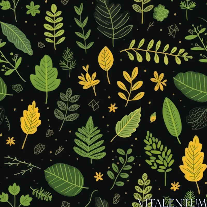 AI ART Hand-Drawn Leaves and Flowers Seamless Pattern