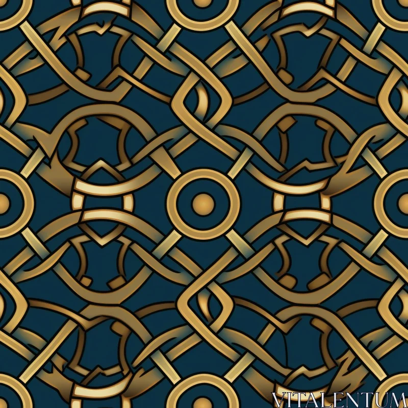 Intricate Celtic Knot Seamless Pattern in Gold on Dark Blue Background AI Image