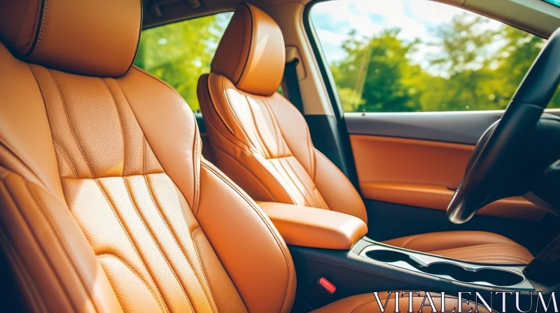 Luxury Car Interior in Sunny Forest AI Image