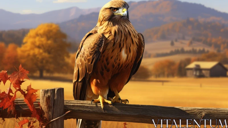 Majestic Hawk on Wooden Fence Post | Nature Photography AI Image