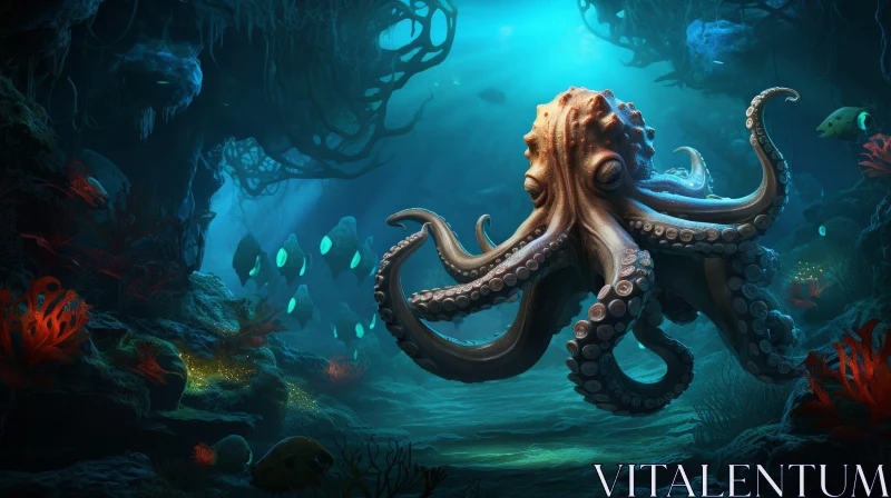 Octopus in Deep Sea Digital Painting AI Image