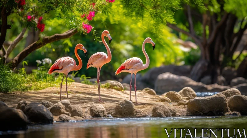 AI ART Pink Flamingos at Lake Shore