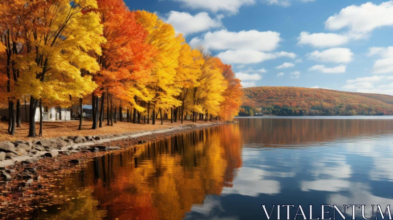 Tranquil Autumn Lake Scene AI Image