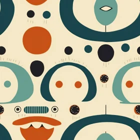 Abstract Geometric Vector Pattern with Playful Faces