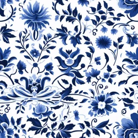 Blue and White Floral Pattern - Traditional Dutch Delftware Inspired Design