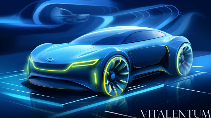 Blue Futuristic Car on Blue Background - Energy-Filled Illustrations AI Image