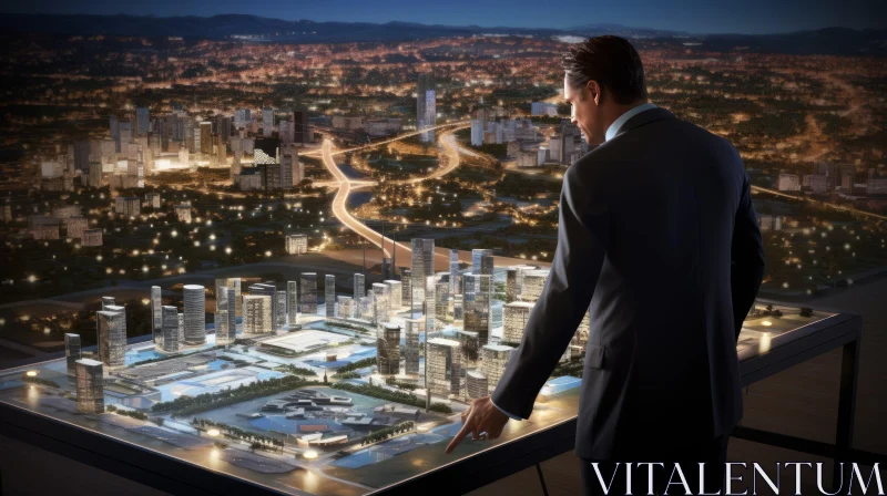 Businessman with Model City in Dark Suit AI Image