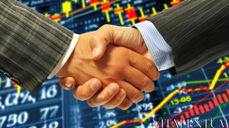 AI ART Businessmen Shaking Hands in Front of Stock Market Chart
