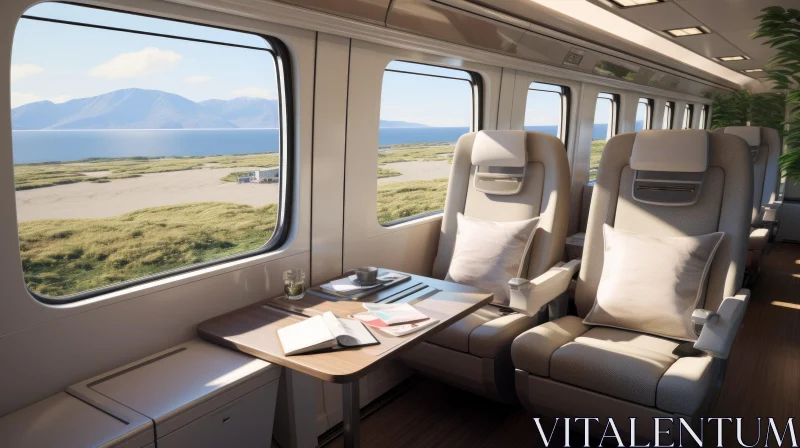 Contemporary Train Interior with Comfortable Seats and Large Windows AI Image