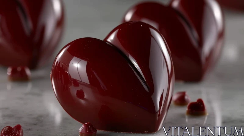 Dark Brown Heart-Shaped Chocolates on Marble Surface AI Image