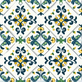 Elegant Floral Tile Pattern - White, Blue, Yellow