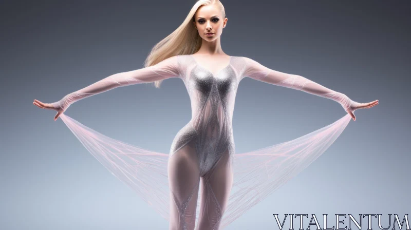 Ethereal Beauty: Silver Bodysuit Woman Portrait AI Image