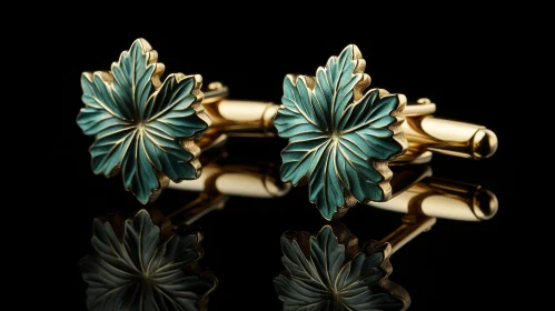 Gold Maple Leaves Enamel Cufflinks Close-Up