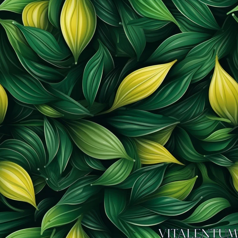 AI ART Green and Yellow Leaves Seamless Pattern