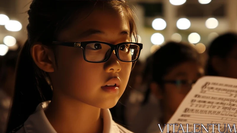 Intense Gaze of a Young Girl Wearing Glasses AI Image