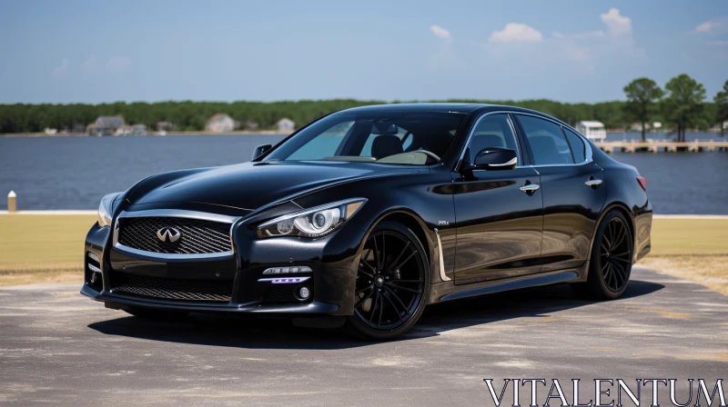 Luxurious Black Infiniti Parked near Water | Wealthy Portraiture Style AI Image