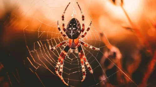 Menacing Spider in Dew-Covered Web