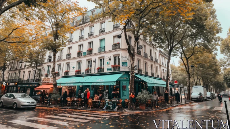 Rainy Day in Paris: A Captivating Street Corner Scene AI Image