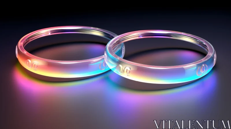 AI ART Romantic Glass Wedding Rings on Reflective Surface