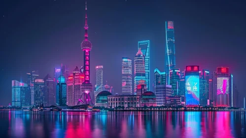 Shanghai Cityscape at Night | Neon Lights and Cyberpunk Vibes