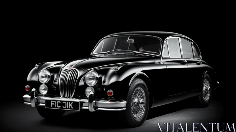 Stunning Black Jaguar Classic Car in Minimalistic Black and White Style AI Image