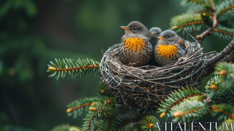 Bird's Nest in Tree with Chicks - Wildlife Photography AI Image