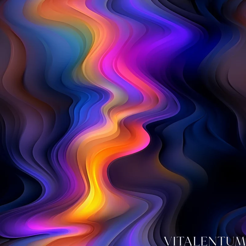 Blue Abstract Painting with Colorful Waves AI Image