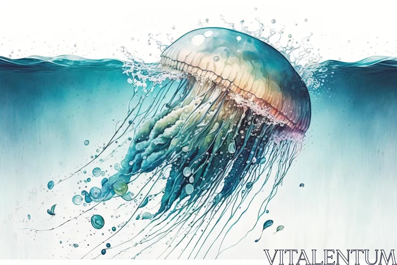 Captivating Blue Jellyfish Illustration | Underwater Art AI Image