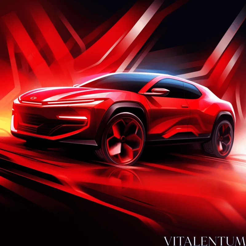 Captivating Red SUV on a Dark Red Background | Futuristic Sketching AI Image