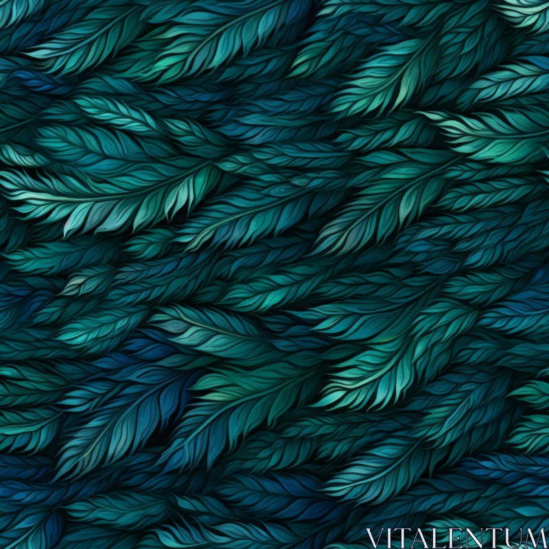 AI ART Dark Blue and Green Feather Textures - Seamless Pattern Design