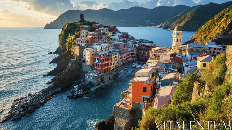 Enchanting Coastal Town in Italy Overlooking the Mediterranean Sea AI Image