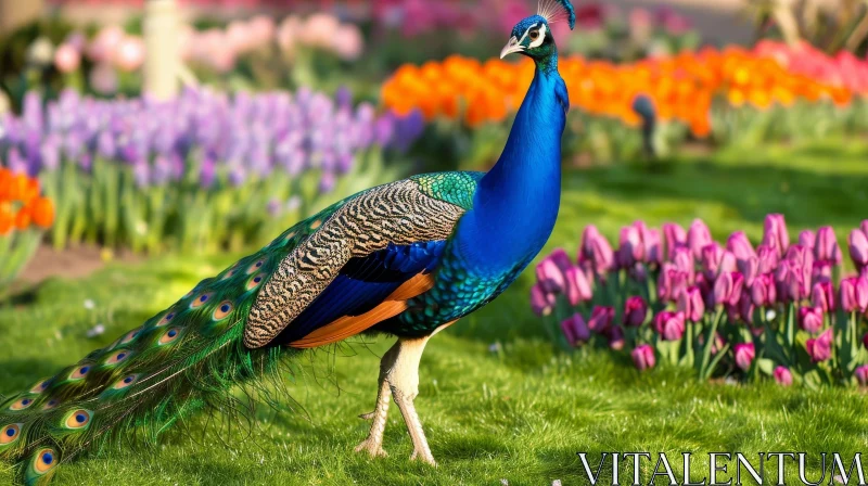 Graceful Peacock in Colorful Garden AI Image