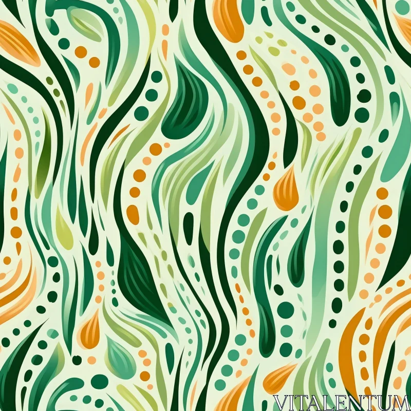 AI ART Green Organic Abstract Pattern with Leaves