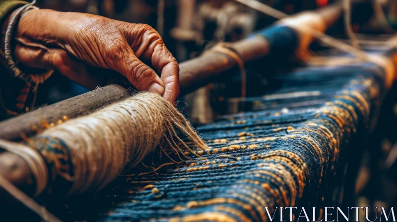 Handmade Yarn Weaving on Traditional Wooden Loom AI Image