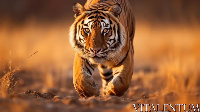 Majestic Tiger Walking in Field - Wildlife Photography AI Image