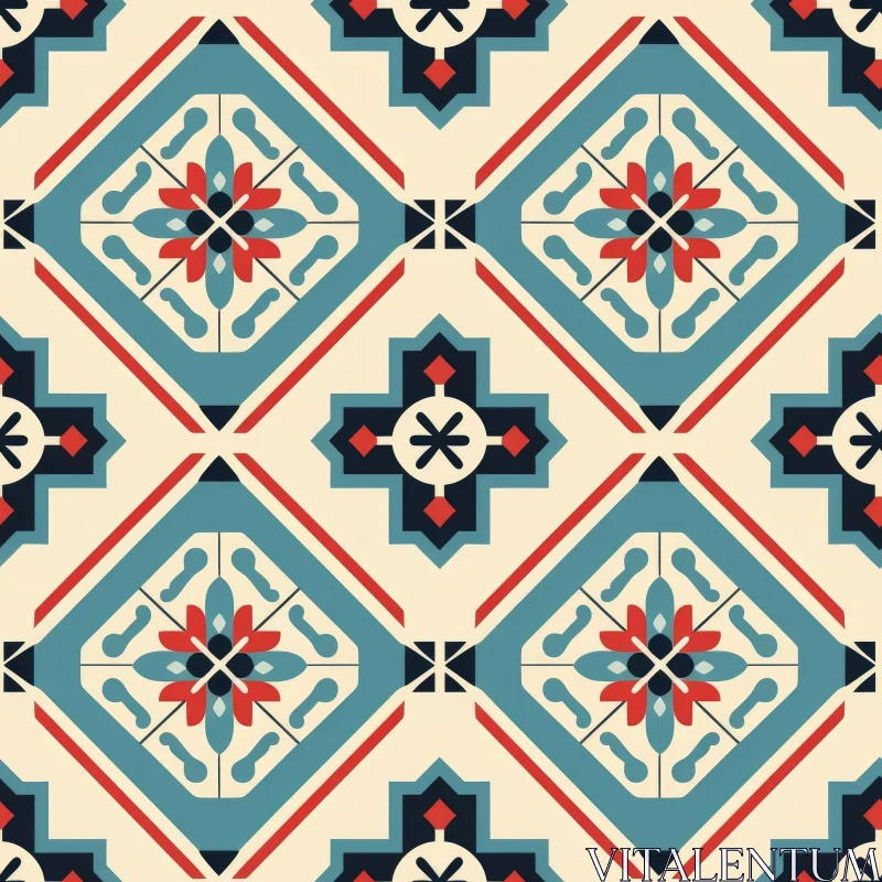 AI ART Moorish Blue Red White Moroccan Tile Pattern