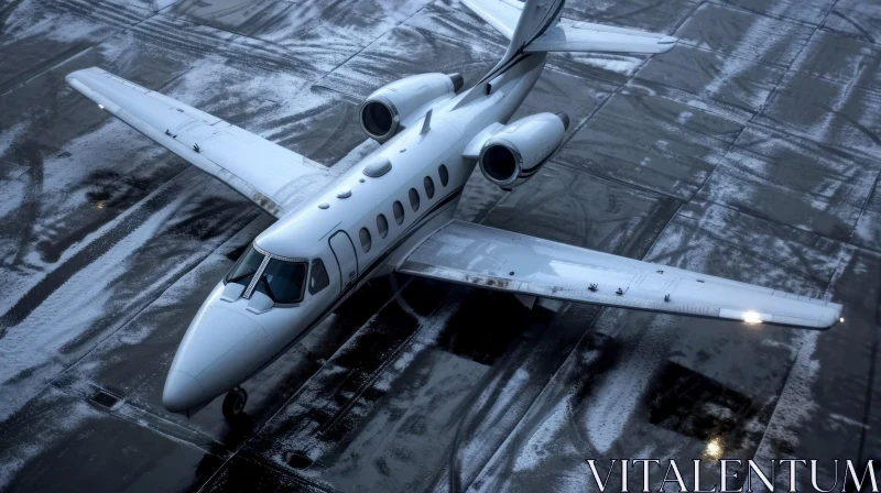 Snowy Runway: White Private Jet on a Wintry Landscape AI Image
