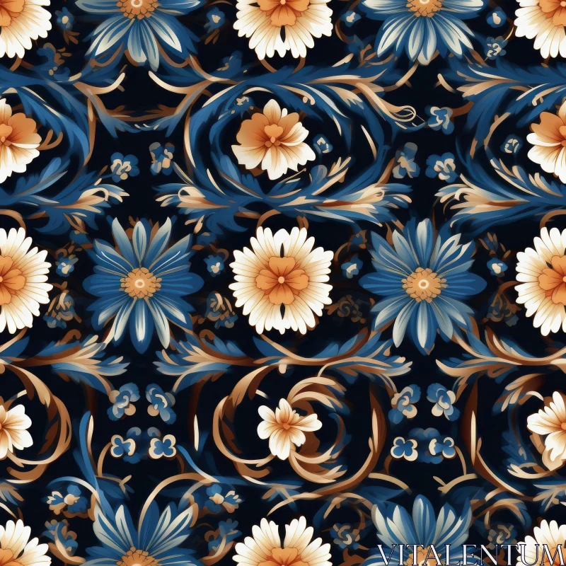 Vintage Blue and White Floral Pattern AI Image