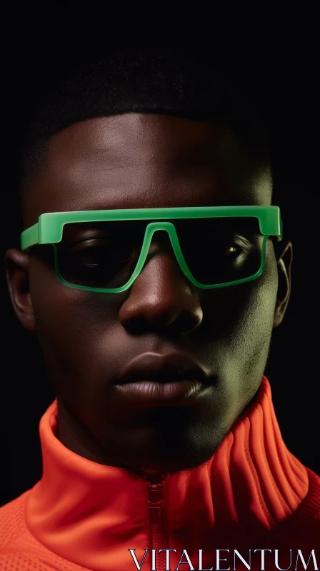 Young African-American Man Portrait with Green Sunglasses AI Image