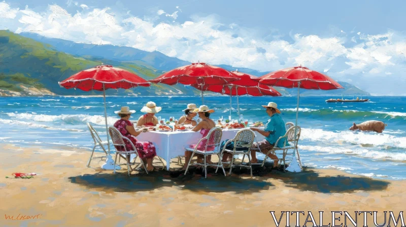 A Joyful Beach Picnic: Delight in the Warmth of Summer AI Image